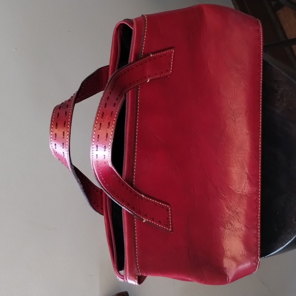 Fossil Red Leather Sedona Saddle Bag Satchel Two Handle Purse - Picture 6 of 13